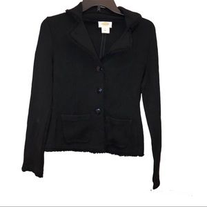 Talbots Petites‎ Merino Wool Fringe Blazer Sweater Black Size P